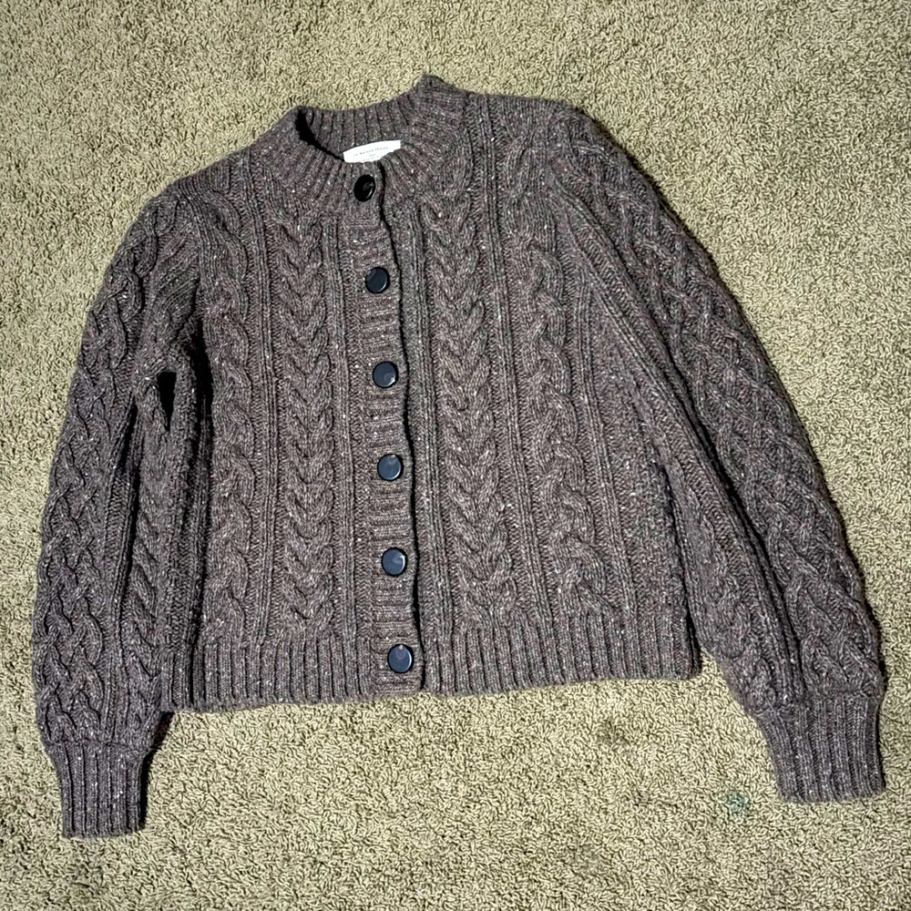 🍂🎃RARE Sezane ANDINA CARDIGAN Chunky Cable Knit Brown Sweater - Picture 4 of 11